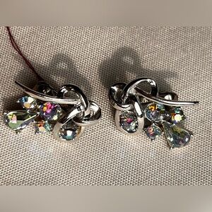 Vintage Coro 50s Earrings, Blue Aurora Borealis Rhinestone Clip-On Set